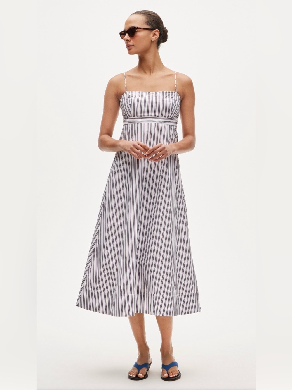 J. Crew // Crimson & Blue Striped Empire Waist Midi Dress